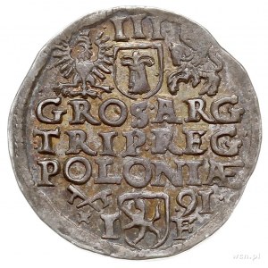 trojak 1591, Poznań, na awersie szeroka twarz króla, Ig...