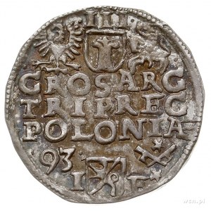 trojak 1593, Poznań, na awersie szeroka twarz króla, Ig...