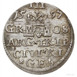 trojak 1597, Ryga, Iger R.97.1.b, Gerbaszewski 6, delik...