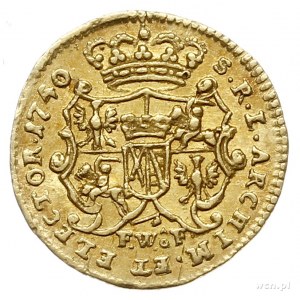 1/4 dukata 1740, Drezno, złoto 0.89 g, Kahnt 521, ładni...