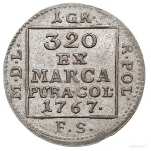 1 grosz srebrem 1767, Warszawa, korona płaska i duże cy...