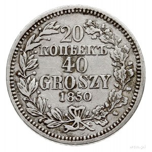 20 kopiejek = 40 groszy 1850, Warszawa, przy związaniu ...