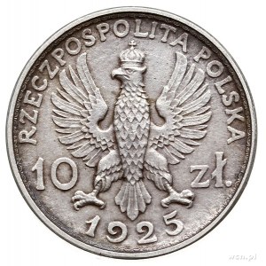 10 złotych 1925, Warszawa, głowa kobiety i mężczyzny w ...