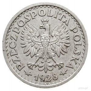 1 złoty 1928, Warszawa, nominał 1 w wieńcu z kłosów, be...