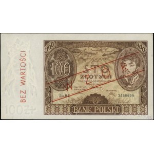 100 złotych 9.11.1934, po obu stronach czerwony ukośny ...
