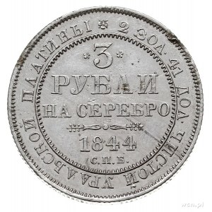 3 ruble 1844 СПБ, Petersburg, platyna 10.40 g, Bitkin 9...