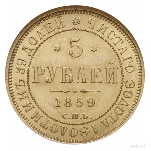 5 rubli 1859 СПБ ПФ, Petersburg, złoto, Bitkin 5, monet...