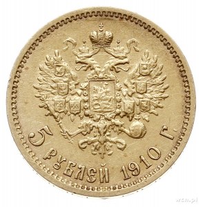 5 rubli 1910 ЭБ, Petersburg, złoto 4.30 g, Bitkin 36 (R...