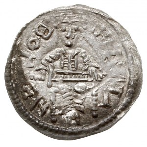 denar, 1146-1157, Aw: Książę z mieczem na tronie, BOLEZ...