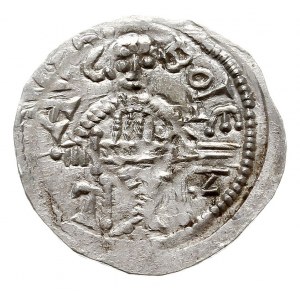 denar, 1146-1157, Aw: Książę z mieczem na tronie, BOLEZ...