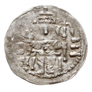 denar, 1157-1173, Aw: Książę siedzący na tronie na wpro...