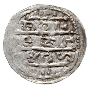 denar, 1157-1173, Aw: Książę siedzący na tronie na wpro...
