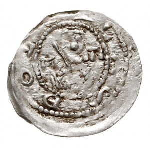denar, 1157-1173, Aw: Popiersie z mieczem, Rw: Trzej ks...