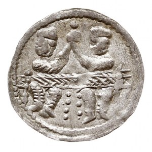 denar, 1146-1157, Aw: Dwaj książęta, Rw: Rycerz stojący...