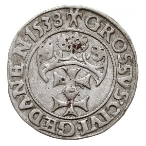 grosz 1538, Gdańsk, na awersie końcówka napisu PRVSS i ...