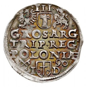 trojak 1590, Poznań, Iger P.90.2.a, bardzo ładny, tęczo...