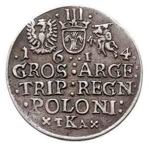 trojak 1614, Kraków, litery TKA, Aw: Popiersie króla w ...