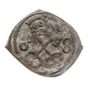 denar 1608, Poznań, T. 7, korona nad herbem wyższa, pat...