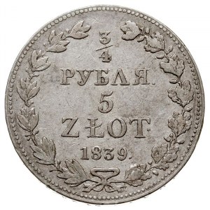 3/4 rubla = 5 złotych 1839, Warszawa, Plage 363, Bitkin...
