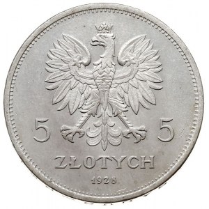 5 złotych 1928, Warszawa, Nike, Parchimowicz 114.a, mon...