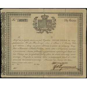 obligacja na 600 złotych 1831, numeracja 6017, Lucow 19...