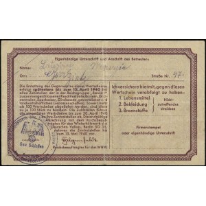 Kriegswinterhilfswerk, bon na 1 markę 1940 z pieczęcią ...