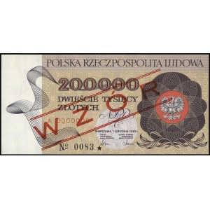 200.000 złotych 1.12.1989, seria A 0000000, WZÓR/SPECIM...