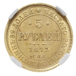 5 rubli 1873 СПБ НI, Petersburg, złoto, Bitkin 21, Fr. ...