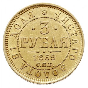 3 ruble 1869 СПБ НI, Petersburg, złoto 3.86 g, Bitkin 3...