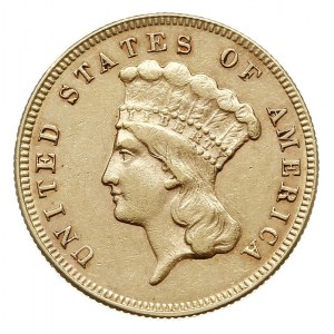 3 dolary 1874, Filadelfia, złoto 5.01 g, Fr. 124, rzadk...