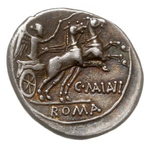 denar 153 pne, Rzym, Aw: Głowa Romy w hełmie w prawo, z...