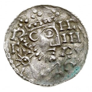 denar 1009-1024, Aw: Popiersie w prawo, HEINRIC RE, Rw:...