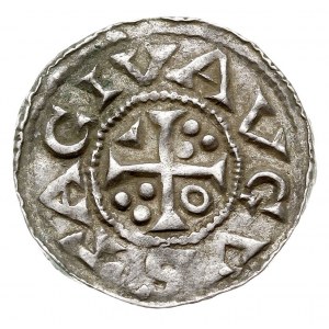 denar 1009-1024, Aw: Popiersie w prawo, HEINRIC RE, Rw:...