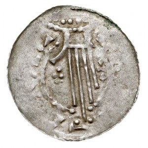 denar 1009-1014, Aw: Głowa w koronie w prawo, Rw: Dłoń ...