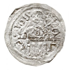 Denar, 1146-1157, Aw: Książę z mieczem na tronie, BOLEZ...