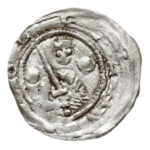 Denar, 1157-1166, Aw: Popiersie z mieczem, Rw: Trzej ks...