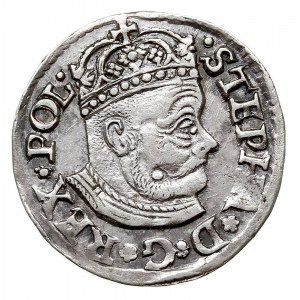 trojak 1579, Olkusz, Aw: duża głowa króla i napis STEPH...