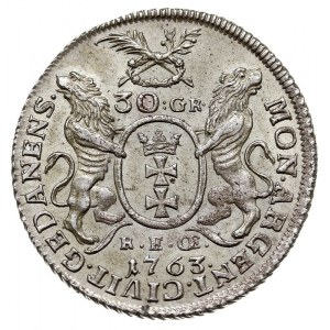 złotówka (30 groszy) 1763, Gdańsk, Kahnt 720, piękna
