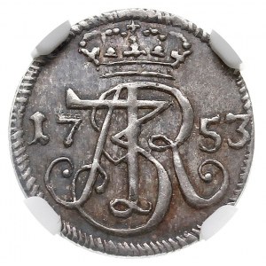 szeląg w czystym srebrze 1753, Gdańsk, odmiana z litera...