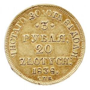 3 ruble = 20 złotych 1838, Petersburg, złoto 3.90 g, Pl...