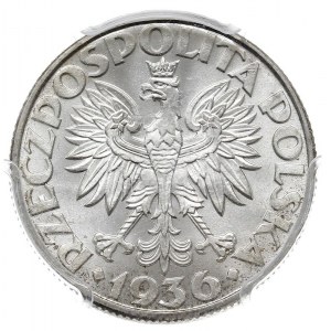 2 złote 1936, Warszawa, Żaglowiec, moneta w pudełku fir...