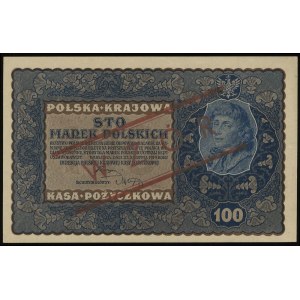 100 marek polskich 23.08.1919, czerwony nadruk WZÓR”, s...