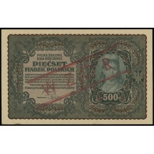 500 marek polskich 23.08.1919, czerwony nadruk WZÓR”, s...