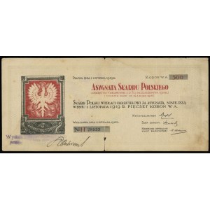 asygnata na 500 koron z 1.11.1919, seria H, numeracja 2...