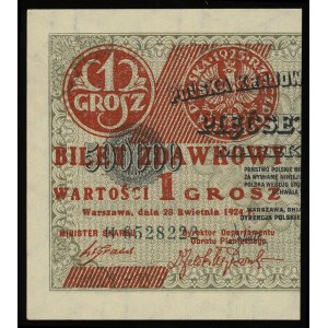 1 grosz 28.04.1924, nadruk na lewej części banknotu 500...