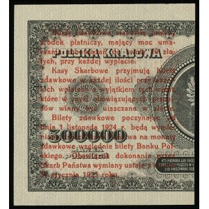 1 grosz 28.04.1924, nadruk na prawej części banknotu 50...