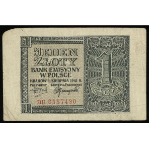 1 złoty 1.08.1941, seria BB, numeracja 6557480, ze stem...