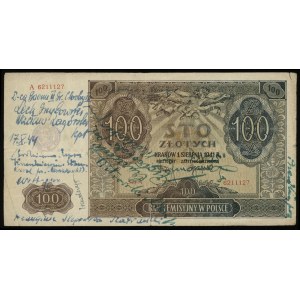 100 złotych 1.08.1941, seria A, numeracja 6211127, ze s...