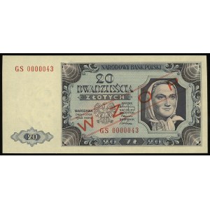 20 złotych 1.07.1948, seria GS, numeracja 0000043, obus...