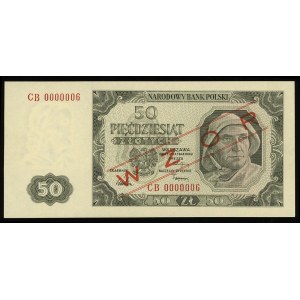 50 złotych 1.07.1948, seria CB, numeracja 0000006, obus...